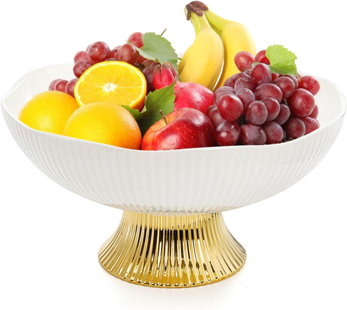 Ceramic Fruit Bowl with Golden Feet, 10 Inch