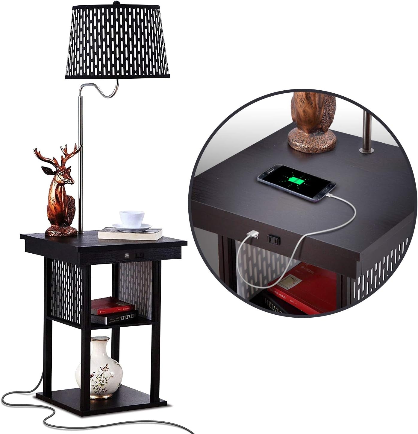 Madison Modern Side Table with Lamp Combo with LED Bulb, - Black