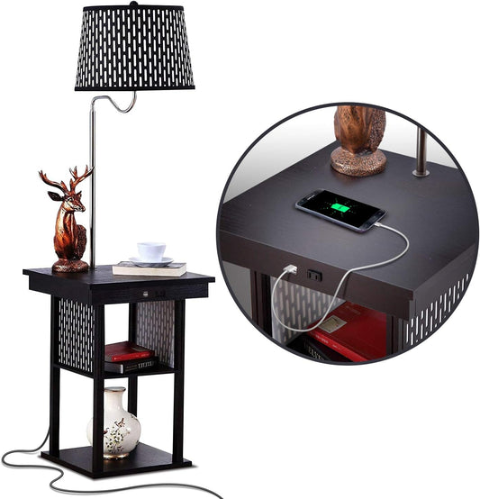 Madison Modern Side Table with Lamp Combo with LED Bulb, - Black