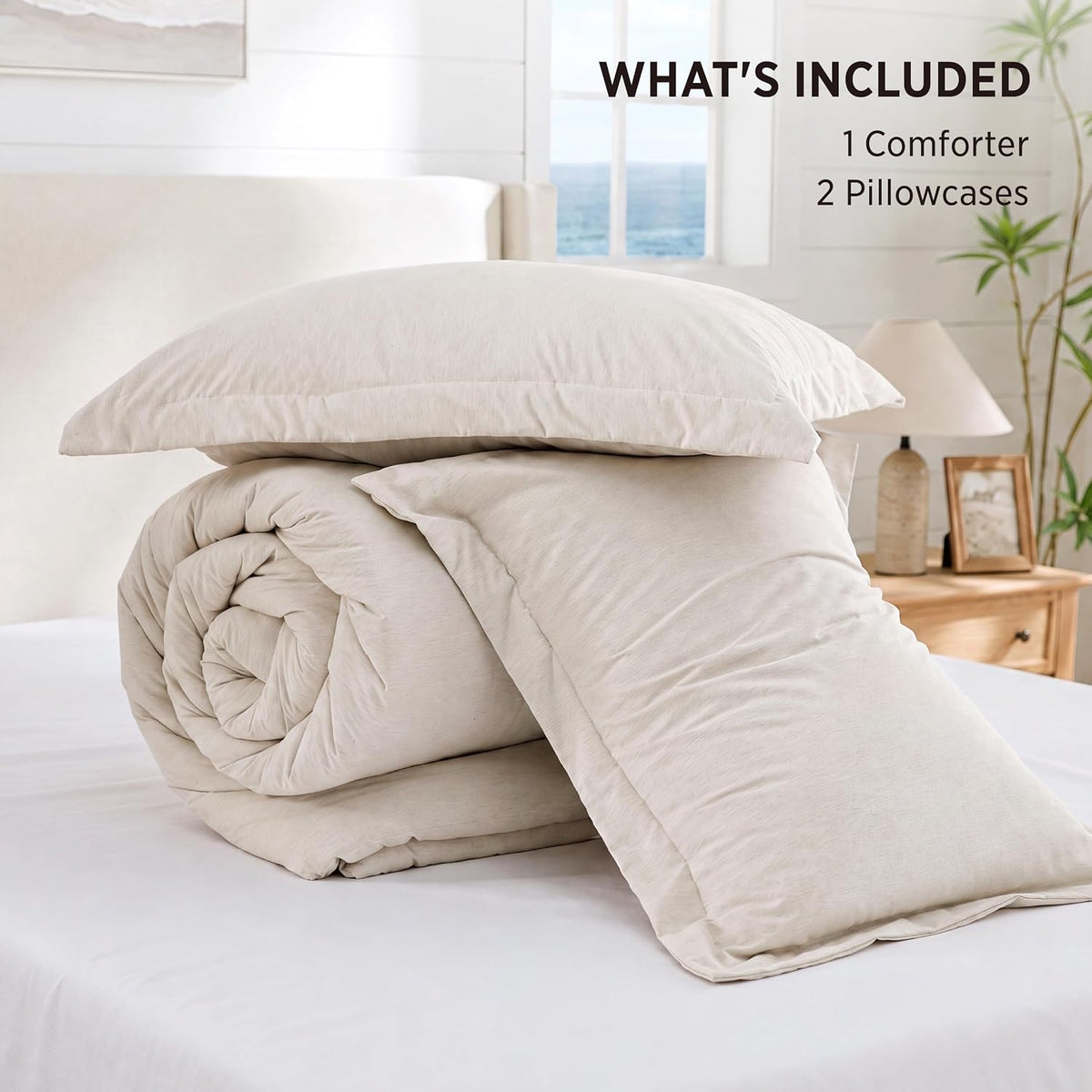 Queen Size Comforter Sets, Beige Cationic Dyed Bedding Set 3 Pcs