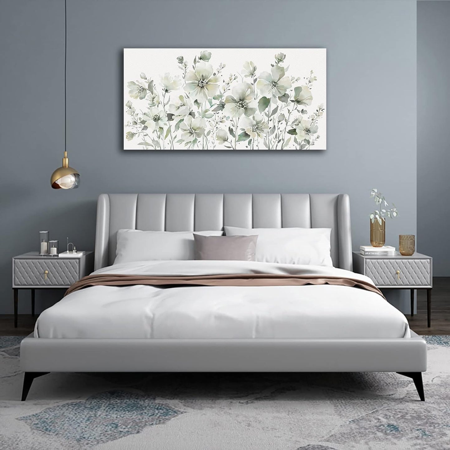 Elegant White Flowers Wall Art Pictures, 20" X 40"