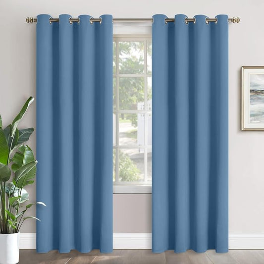 Denim Blackout Curtains for Living Room 84 Inch Length - Thermal Insulated with Grommet Room Darkening Window Drapes for Bedroom Dining, 2 Panels, 52 X 84 Inch