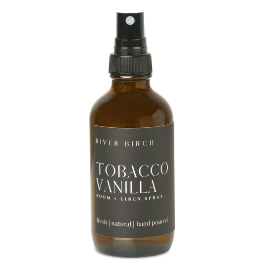 Luxury Linen and Room Spray - Tobacco Vanilla Home Signature Scent - Room Fragrance Spray - Fragrant Fresh Linen Air Freshener for Bedding - Handmade in Texas - 4 Oz Glass Amber Bottle