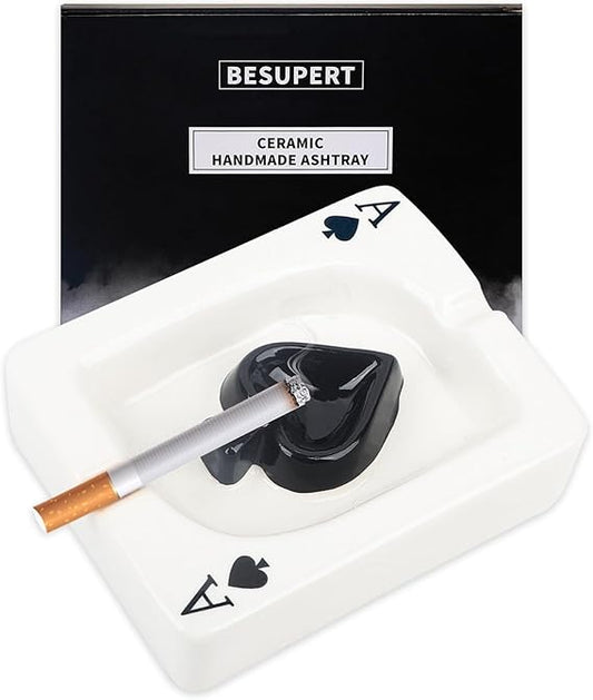 Ashtray, Decorative Ceramic Poker Ash Tray for Cigarettes and Cigar Smokers for Home Decor (Ace of Spades)