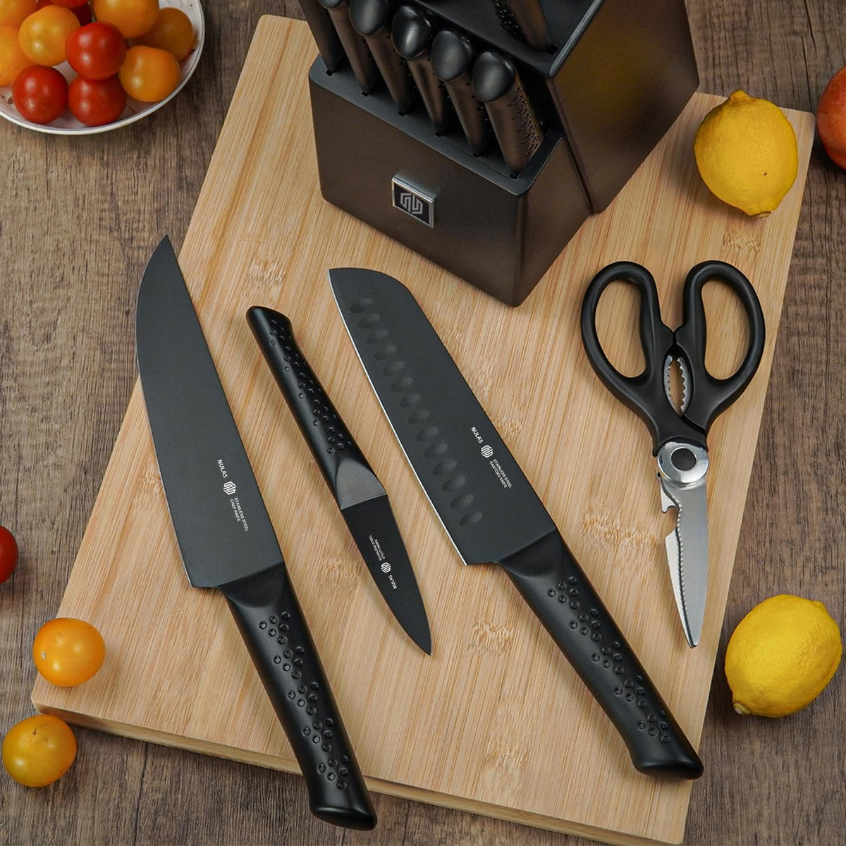15-Piece Kitchen Knife Set with Block, Built-In Sharpener, Dishwasher Safe