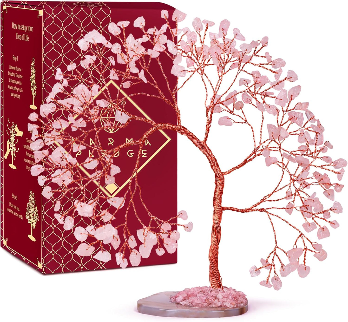 Rose Quartz Crystal Tree of Life, Wall Decor to Bring Money & Good Luck, Handmade Healing Chakra Tree 