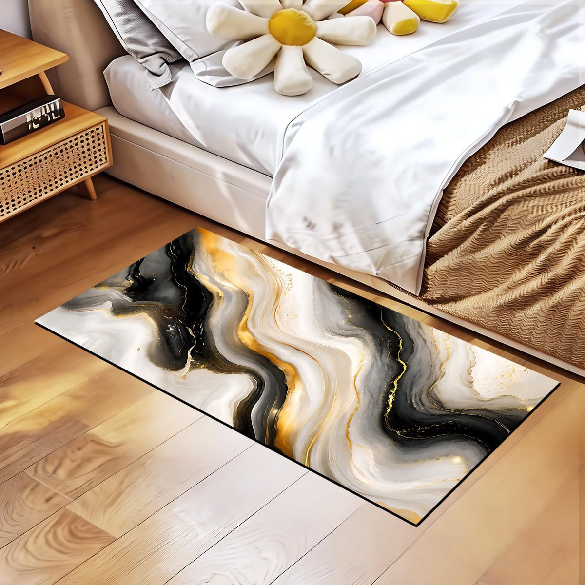 Black Gold Marble Kitchen Mat, Cushioned anti Fatigue Non Slip Rug