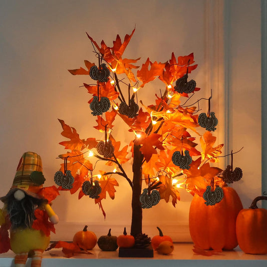 Fall Decorations for Home, 24IN 24LT Lighted Fall Maple Leaves , 2FT Brown Battery Powered