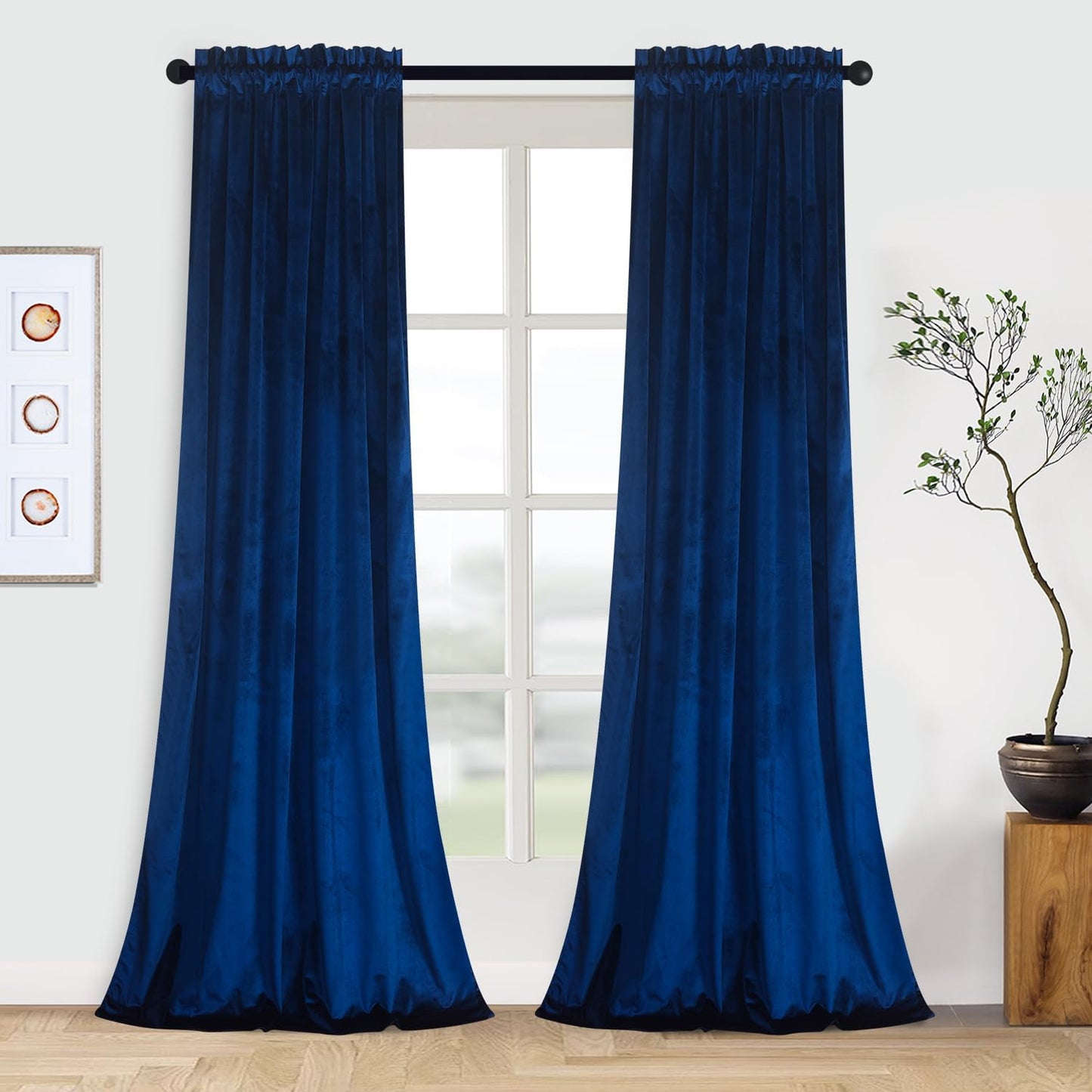 Royal Blue Velvet Curtains W52 X L84 Inches Long, 2 Panels
