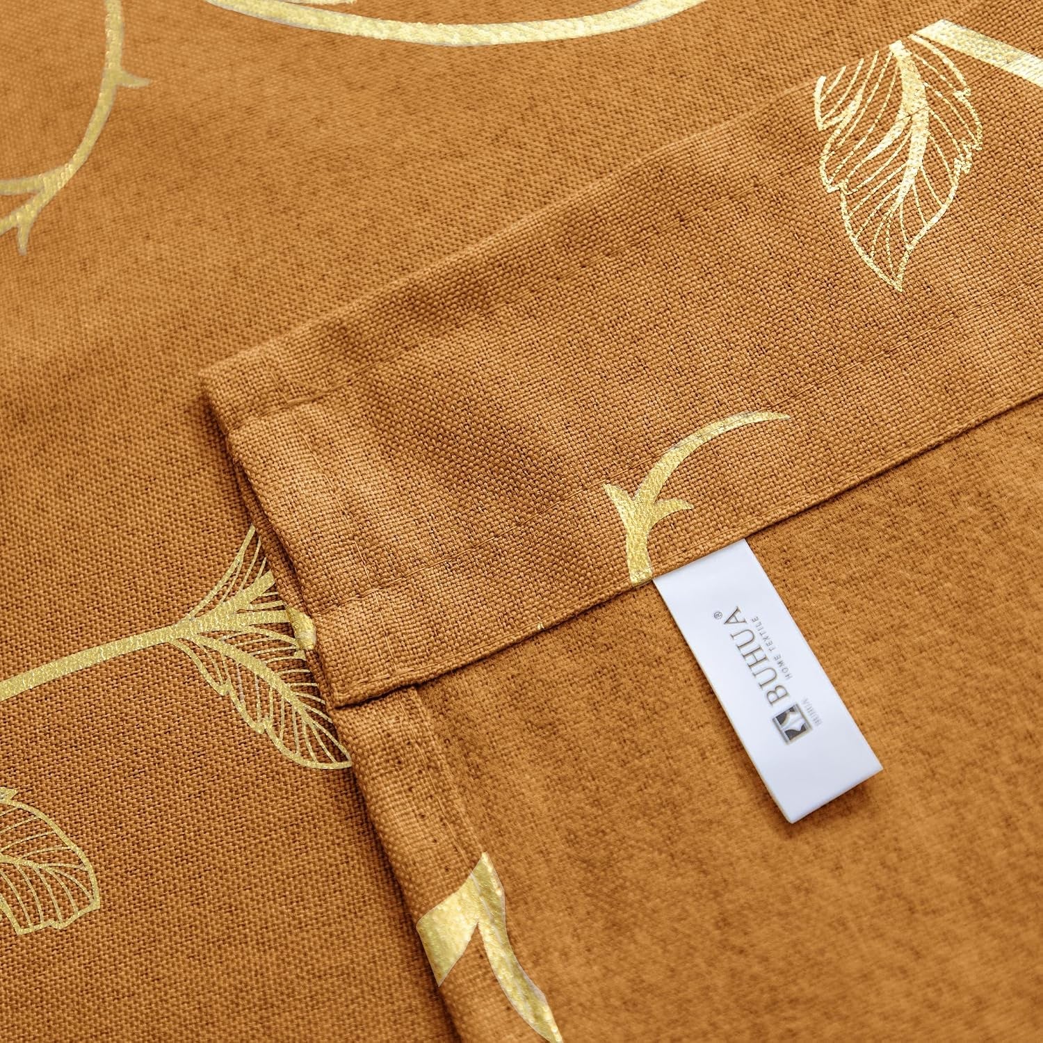 Semi Sheer Curtain 2 Panels Gold Vine Foil Print Floral Textured Linen Blended Voile Window Curtains Light Filtering Sheers Window Treatment Rod Pocket, 52 X 72 Inch, Burnt Orange