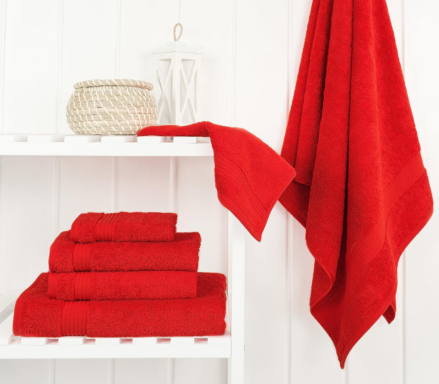 6 Piece Towel Set, 100% Cotton Soft Absorbent Turkish Towels, Red Towel Set