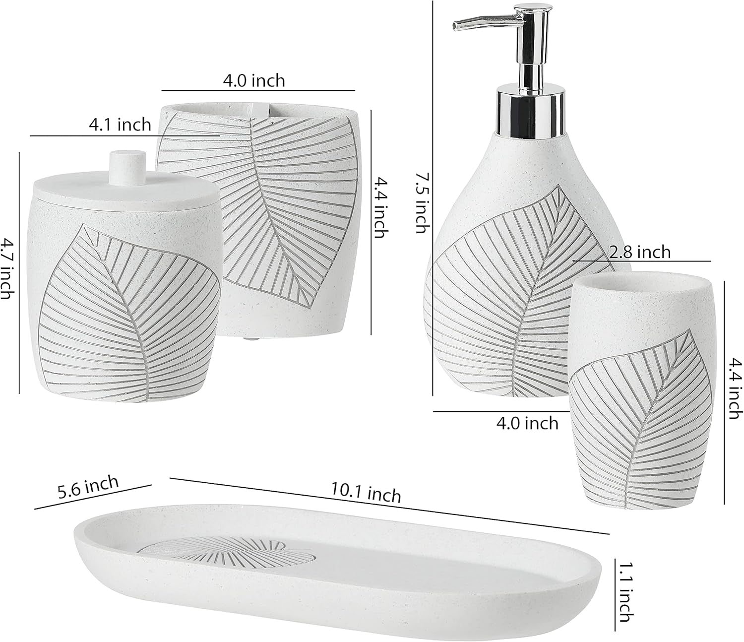 Elegant Leaf Design,5-Pieces Bathroom Accessories Set