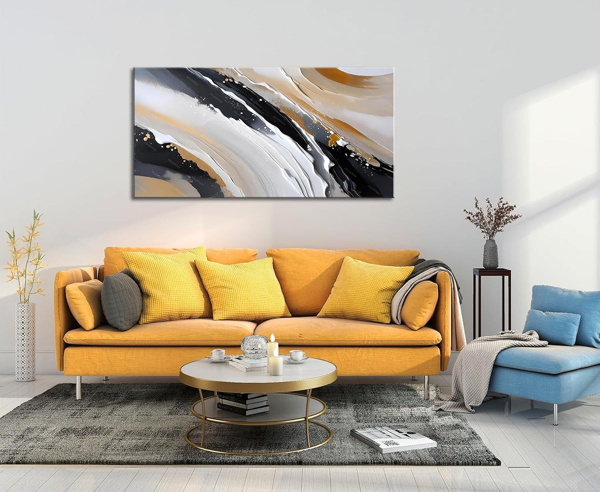 Canvas Wall Art for Living Room Abstract Wall Decor Brown and Black White Modern Canvas Wall Paintings Modern Artwork for Bedroom Bathroom Office Home Decor Can Be Hung Directly 20"X 40"