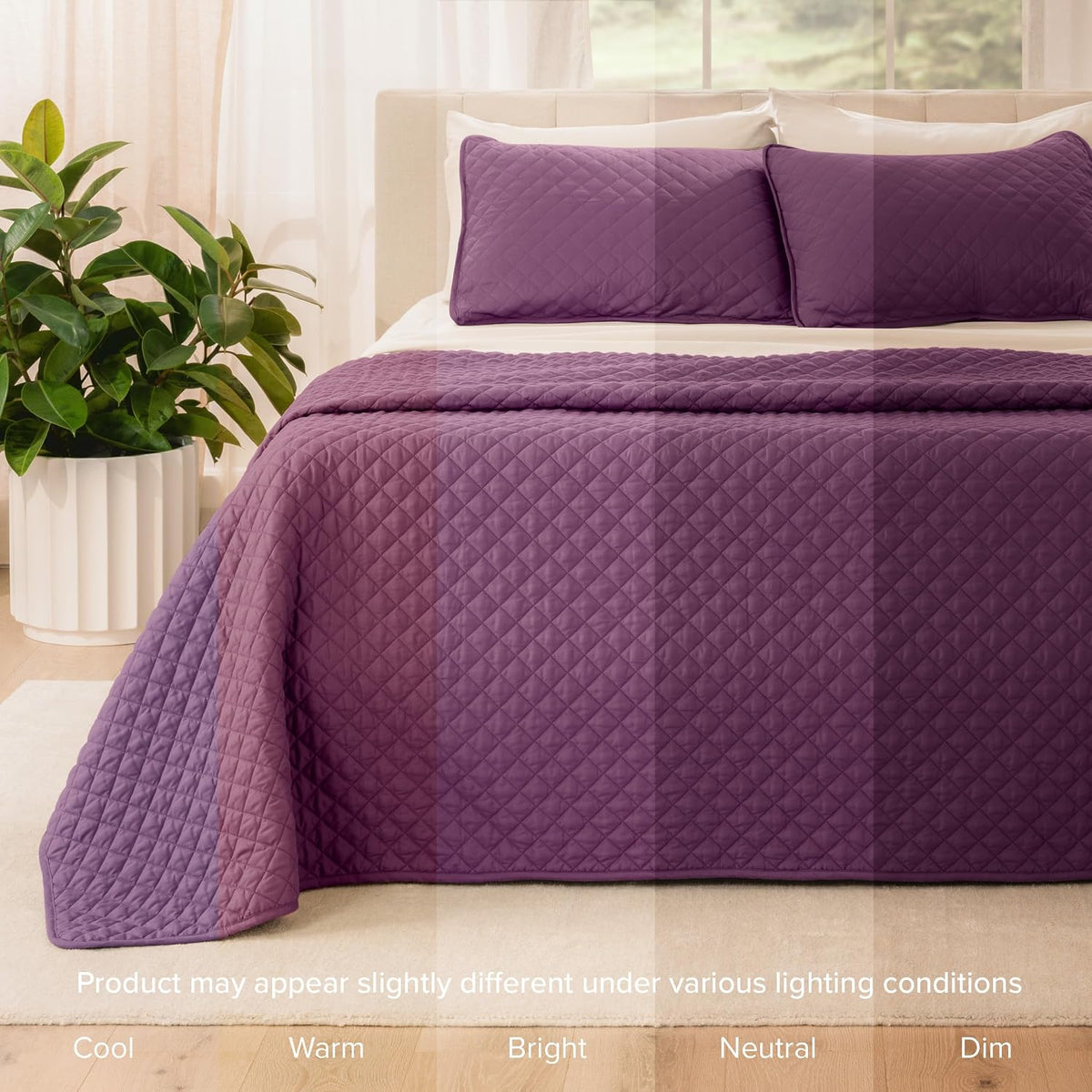 Coverlet Set - Twin/Twin Extra Long - Lightweight Bed Decor - Comforter Alternative - All-Season Quilted Bedspread (Twin/Twin XL, Plum)