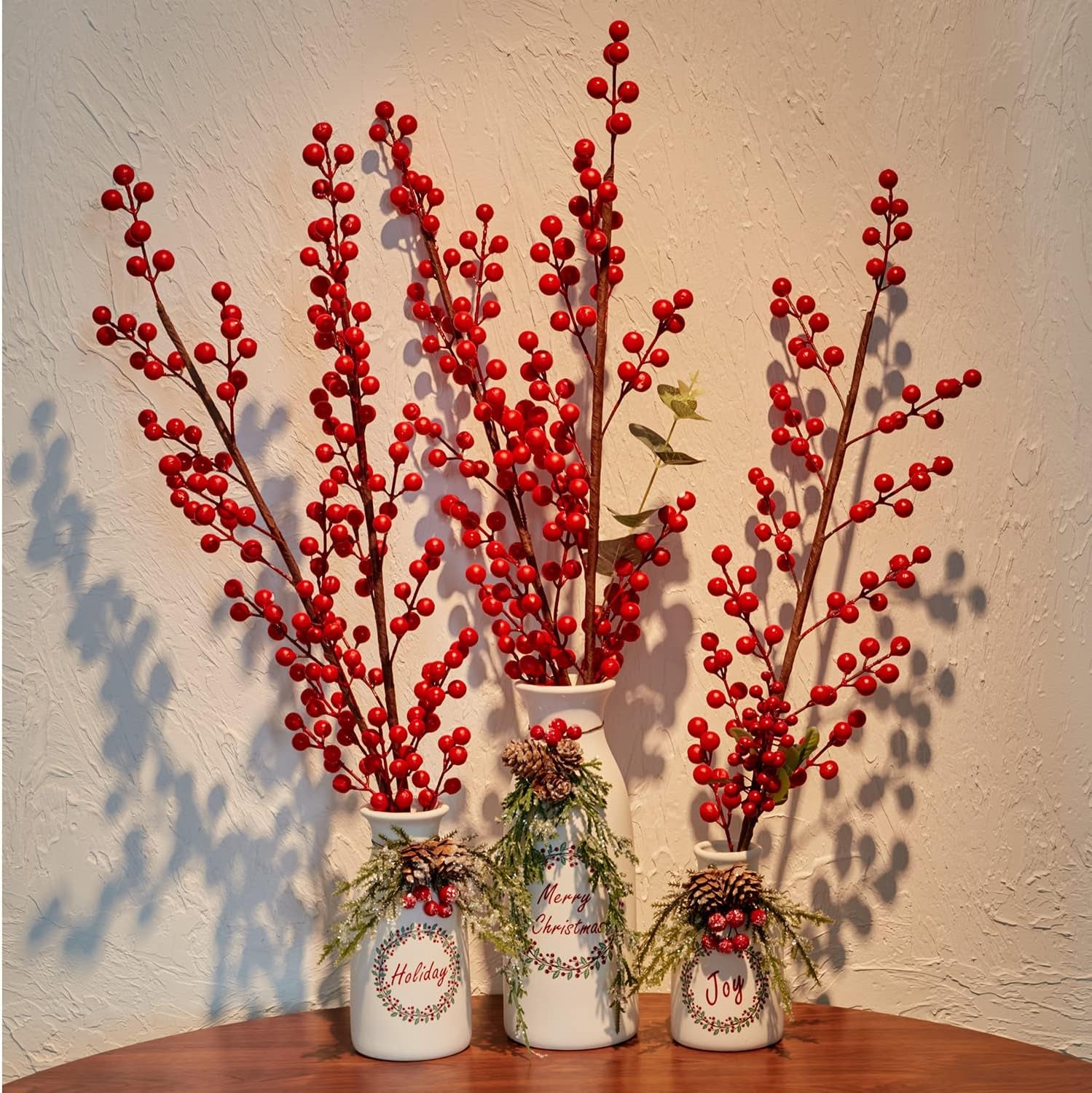 Artificial Christmas 3-Piece Set Flocked with Mixed Xmas Decorations Ceramic White Bottles