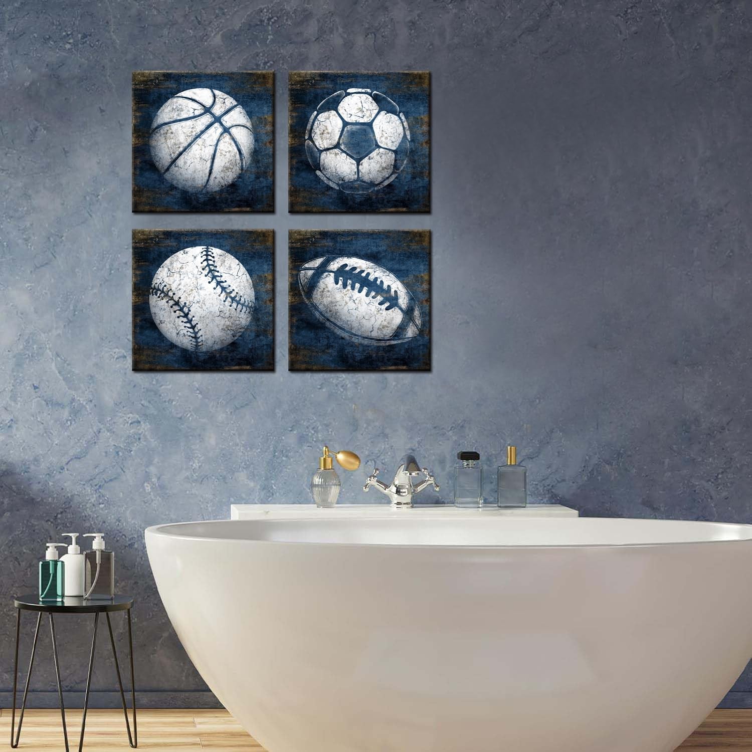Navy Blue Sports Wall Art Décor for Teenagers Boy Room Decor 12X12Inchx4 Piece