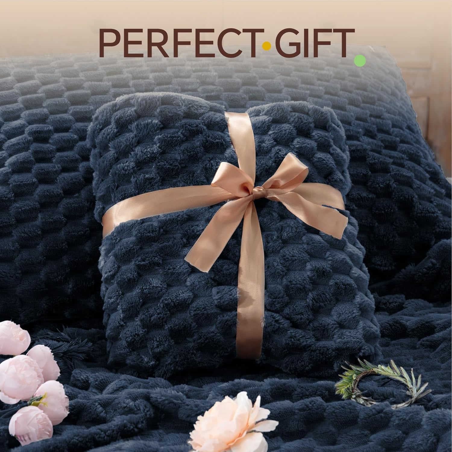 Fluffy Twin Comforter Set - Fleece Soft Comforter 2 Pieces, Navy Blue