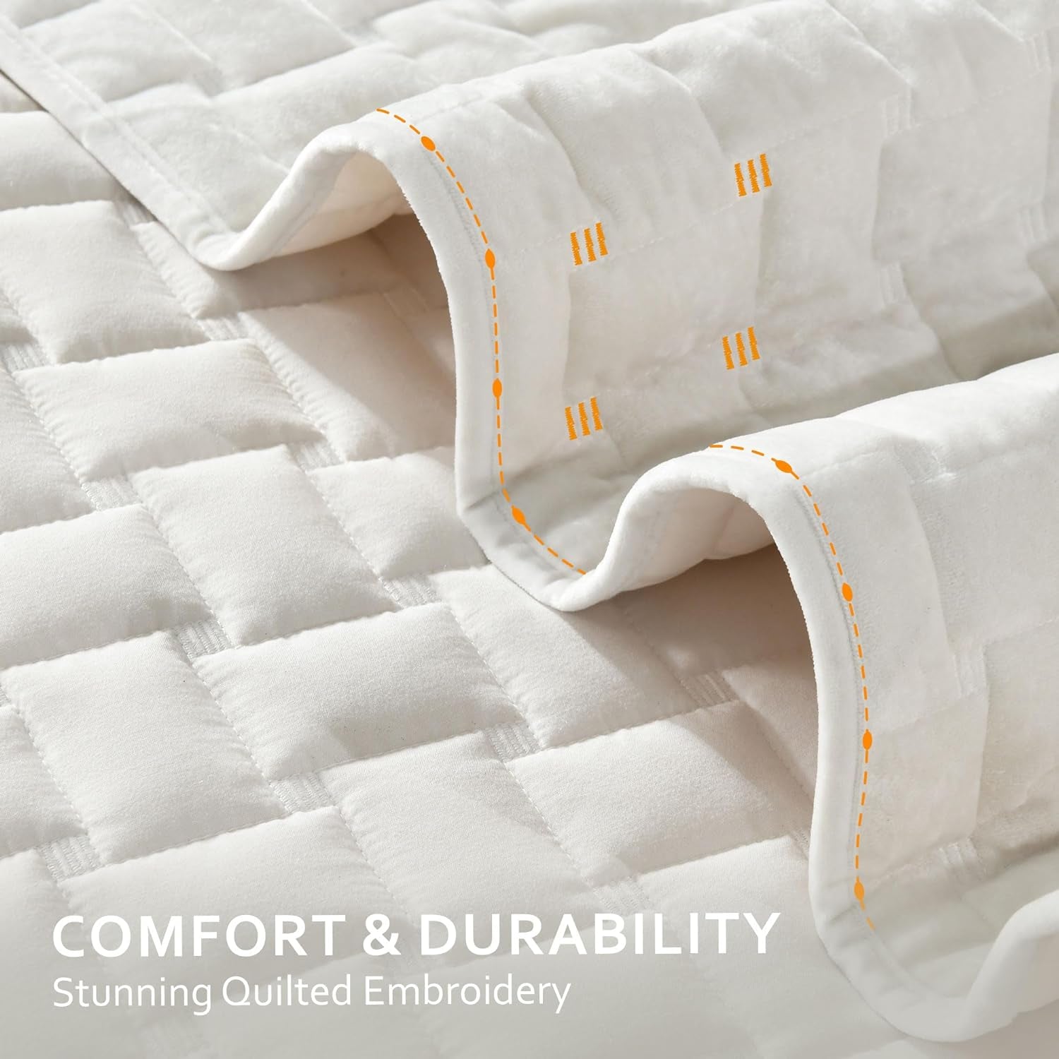 Velvet Quilt King Size - Luxury Cozy Cream White Set, Lightweight 