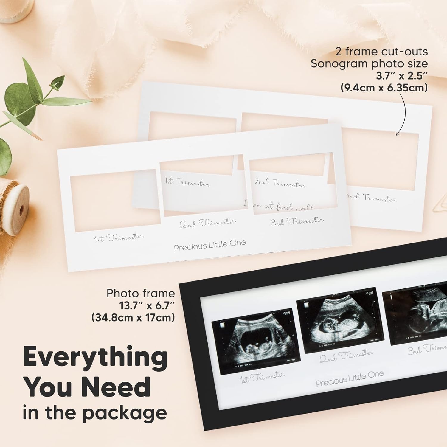 Baby Sonogram Picture Frames - Trio Ultrasound Picture Frames, First Time Mom Gift (Onyx Black)