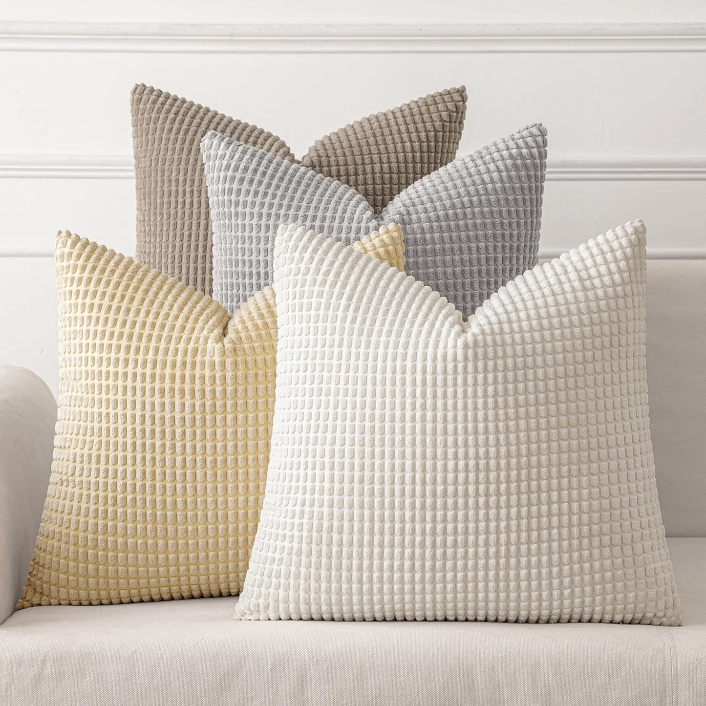 Neutral Harmony Decorative Pillow Covers 20X20 Inch Set of 4
