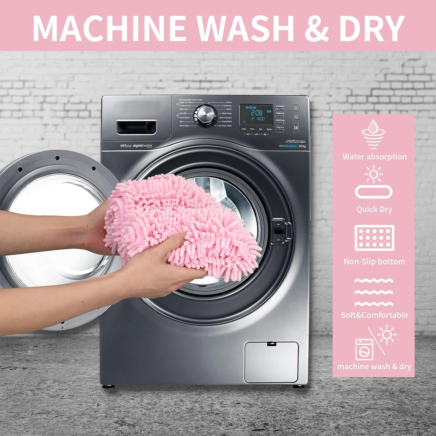 Pink 2 Pieces Bathroom Rugs, Ultra Soft Non-Slip Absorbent Bathmat Set Rugs (Pink, 20"X32"+16"X24")