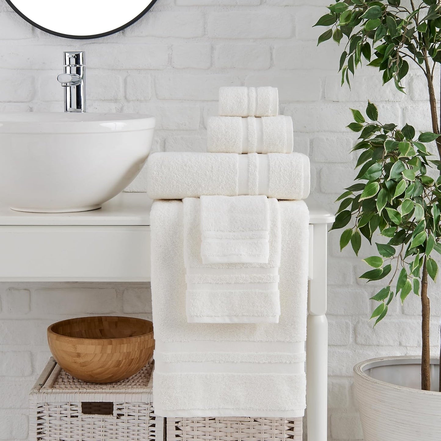 Premium 6 Piece Towel Set, 100% Turkish Cotton Soft Absorbent Towels (Cream White, 6 Piece Towel Set)