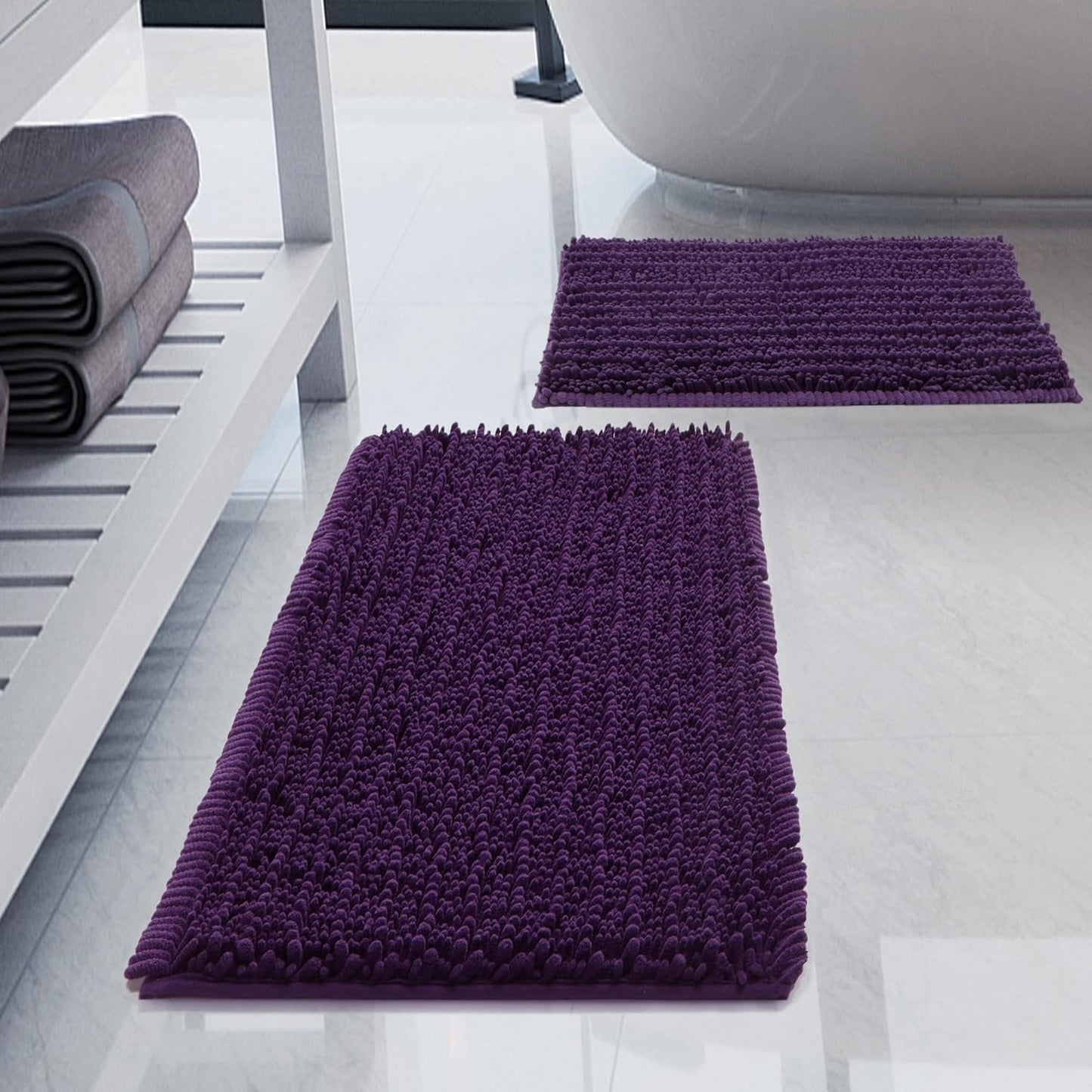 Luxury Chenille Plum Bathroom Rugs Sets 2 Piece, (32"X20"+17"X24")