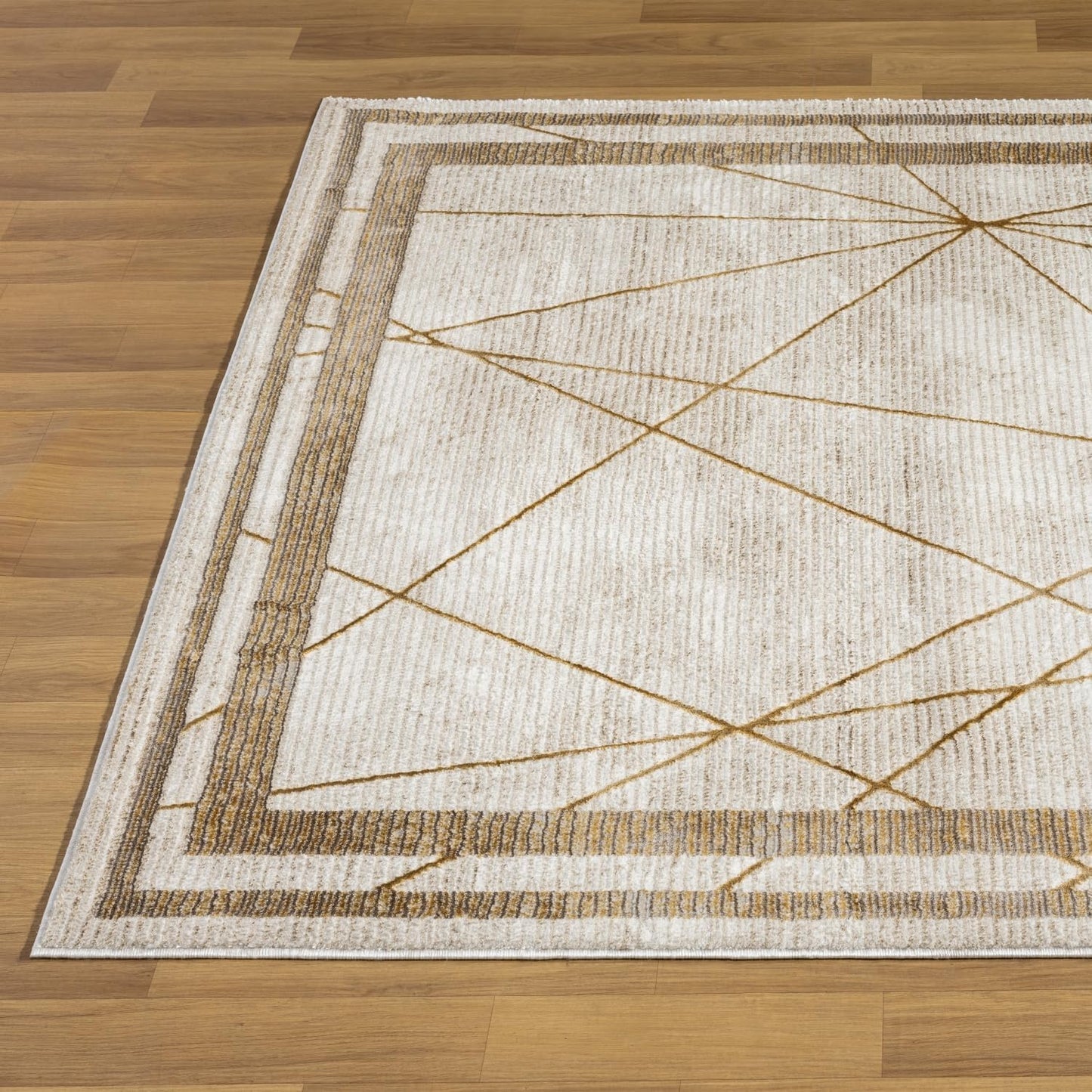 Decorative Indoor Area Rug - 4X5 Premium Carpet for Home & Office - Gold Beige