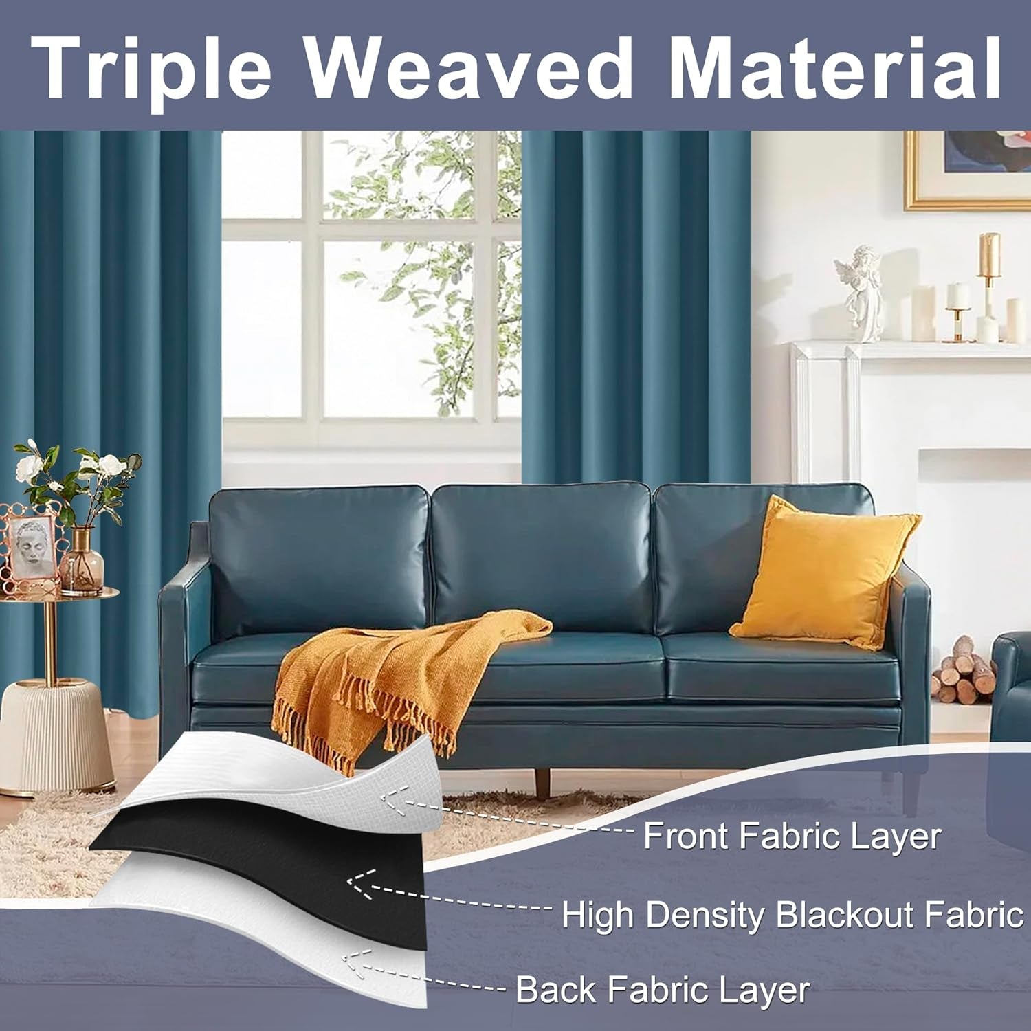 Short Blackout Curtains for Small Window - Cafe Room Darkening Privacy Thermal Insulated Window Curtains Tiers, W 42 X L 36, Set of 2 Panels with Tiebacks, Stone Blue