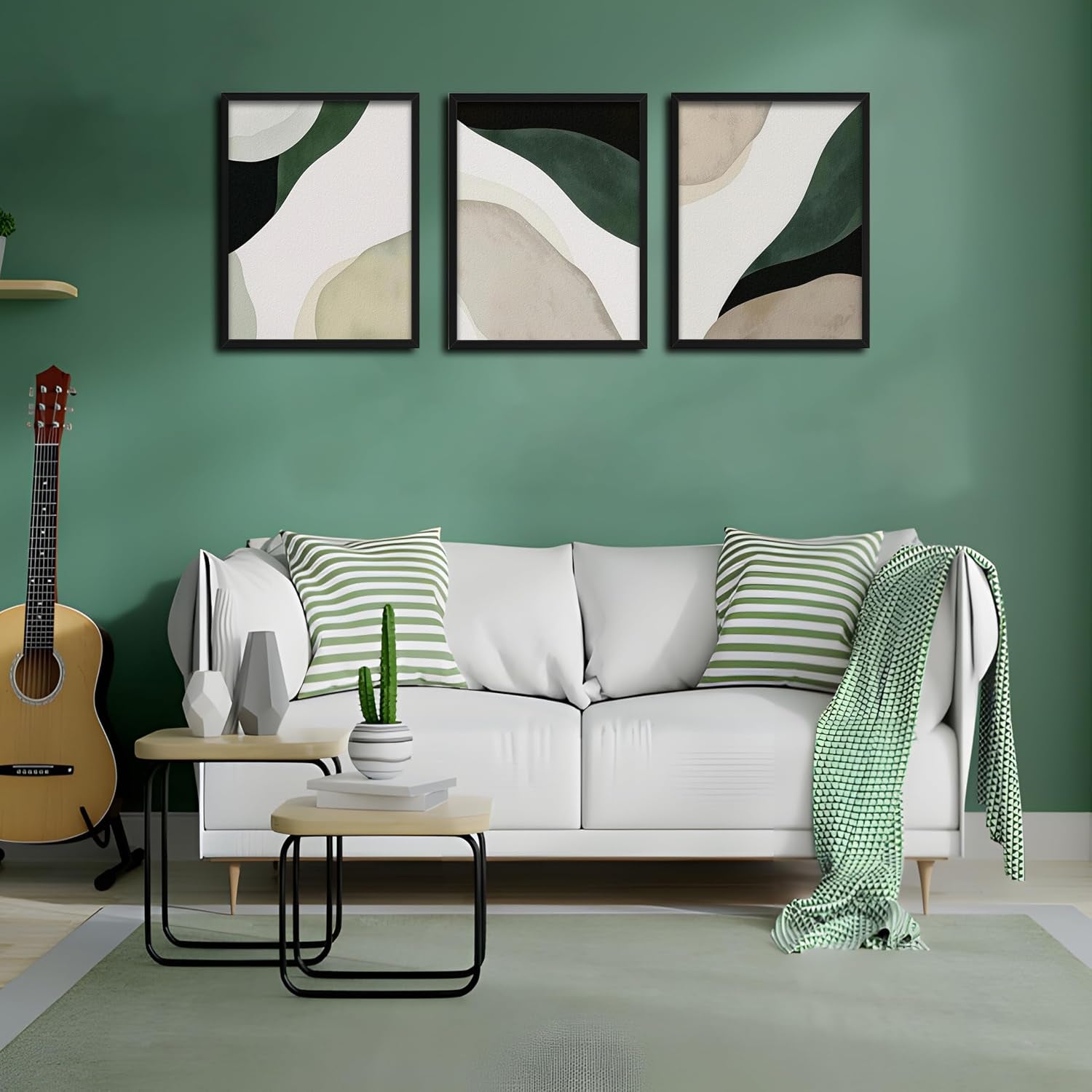 Framed 3D Textured Green Abstract Wall Art, Modern Abstract Wall Decor Paintings, 12X16 Inch