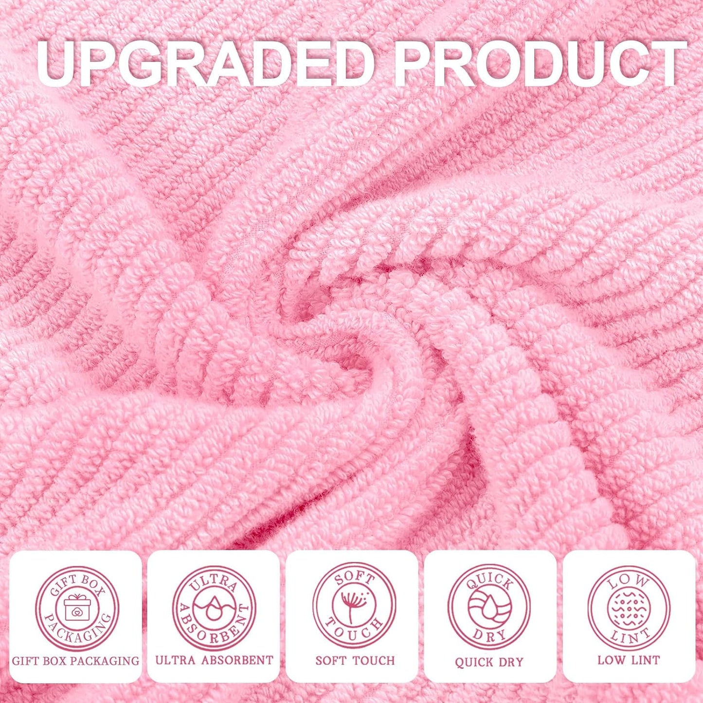 Pink Towels - 100% Cotton, Soft, Quick Dry, Lightweight, Towel Set of 6