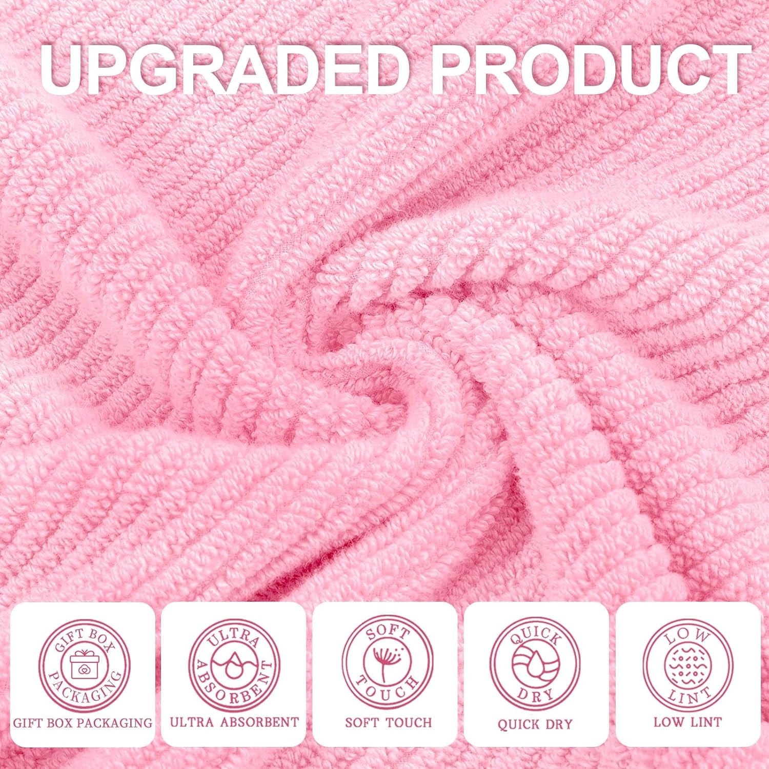 Pink Towels - 100% Cotton, Soft, Quick Dry, Lightweight, Towel Set of 6