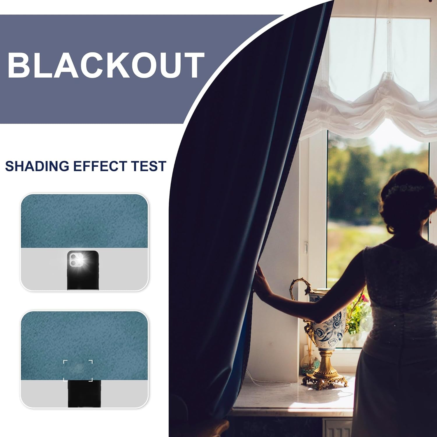 Short Blackout Curtains for Small Window - Cafe Room Darkening Privacy Thermal Insulated Window Curtains Tiers, W 42 X L 36, Set of 2 Panels with Tiebacks, Stone Blue