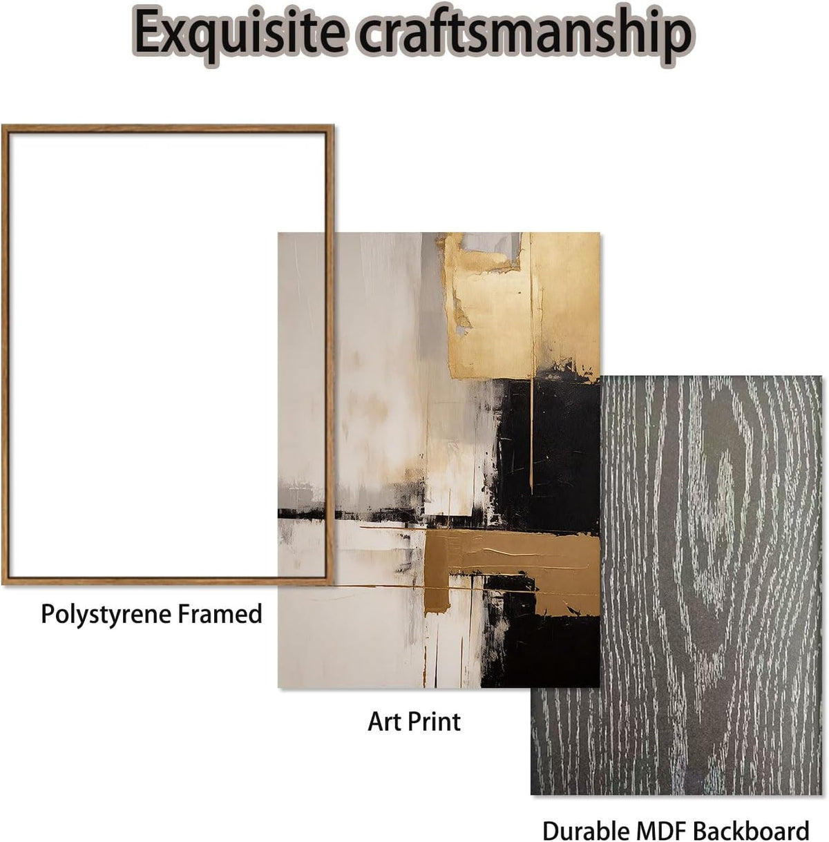 3 Piece Framed Wall Art Abstract Wall Decor Black Gold Pictures Modern Minimalist Canvas Art Large Luxury Paintings Artwork for Living Room Bedroom Office