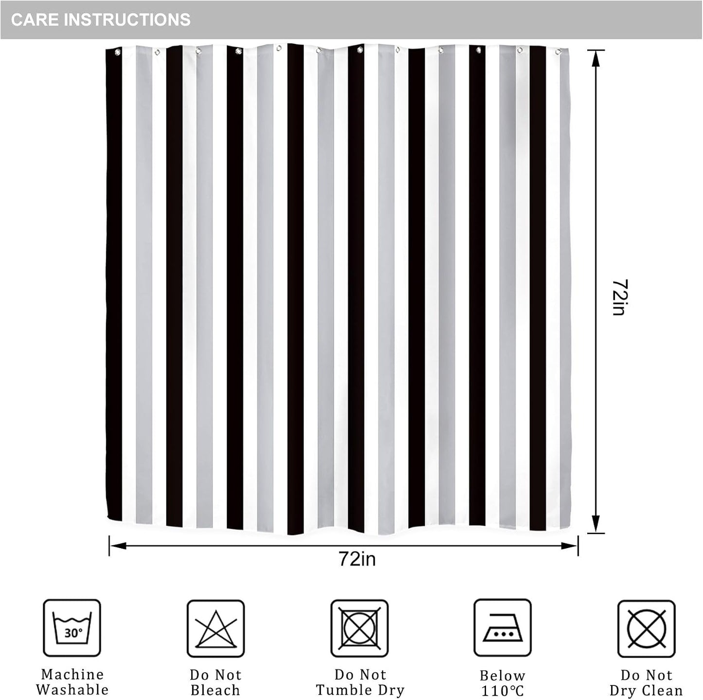 Gray Vertical Striped Black Bathroom Shower Curtain Set