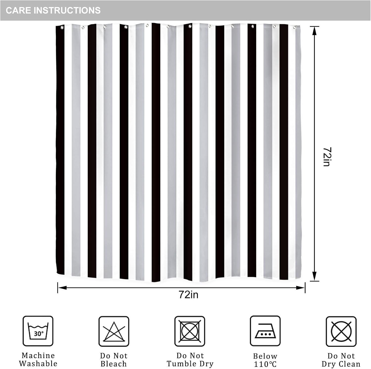 Gray Vertical Striped Black Bathroom Shower Curtain Set