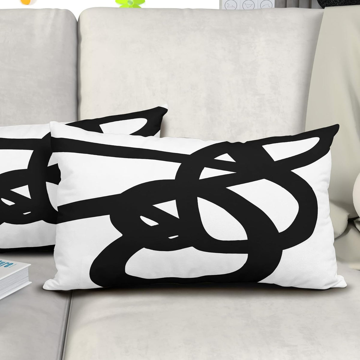 Black and White Lumbar Pillow Covers 12X20 Inch Modern Abstract Graffiti Art Line Decorative Pillow Cases with Zipper Set of 2 Boho Home Decor for Sofa Couch Living Room Bedroom