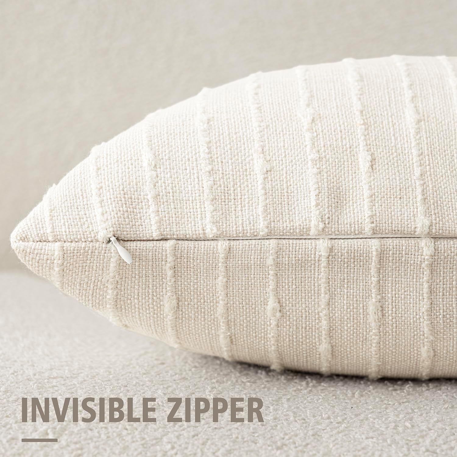 Decorative Striped Boucle Throw Pillow Covers 20X20 Cream White