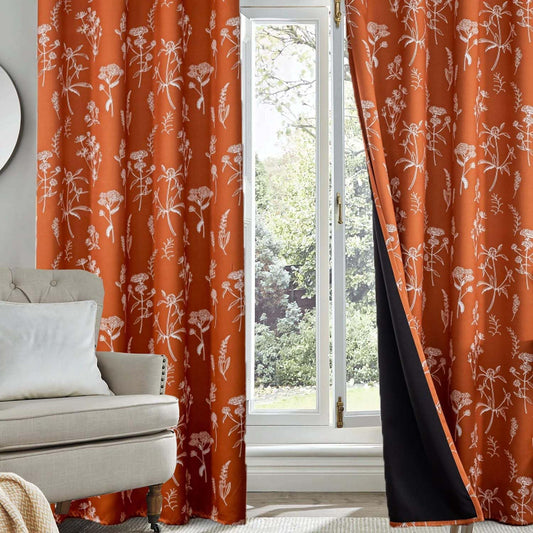 Burnt Orange Floral Curtains 100% Blackout Curtains for Bedroom 84 Inch Long 2 Panels,52Wx84L