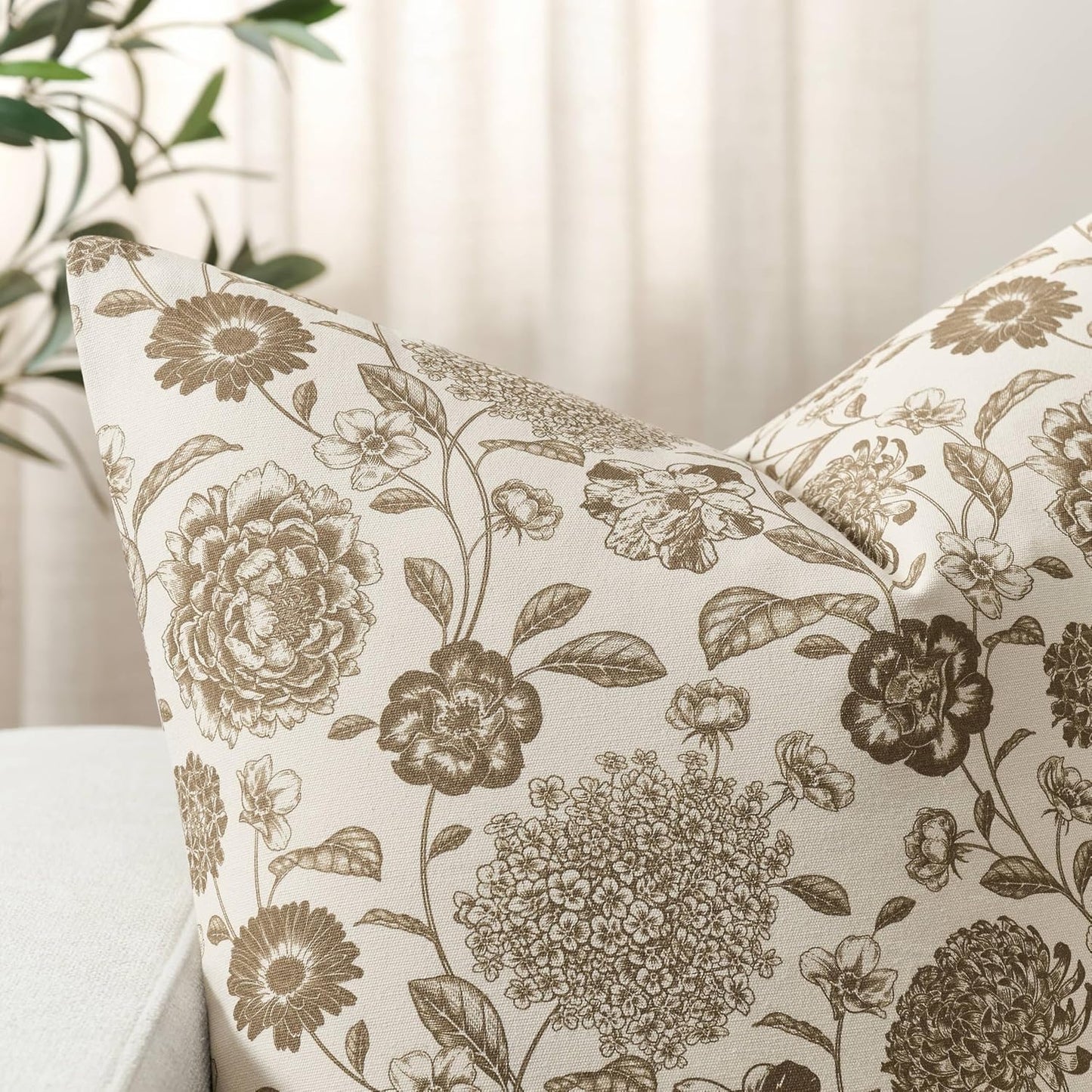 Botanical Lumbar Pillow Covers Set of 2, 12X20 Inch Latte