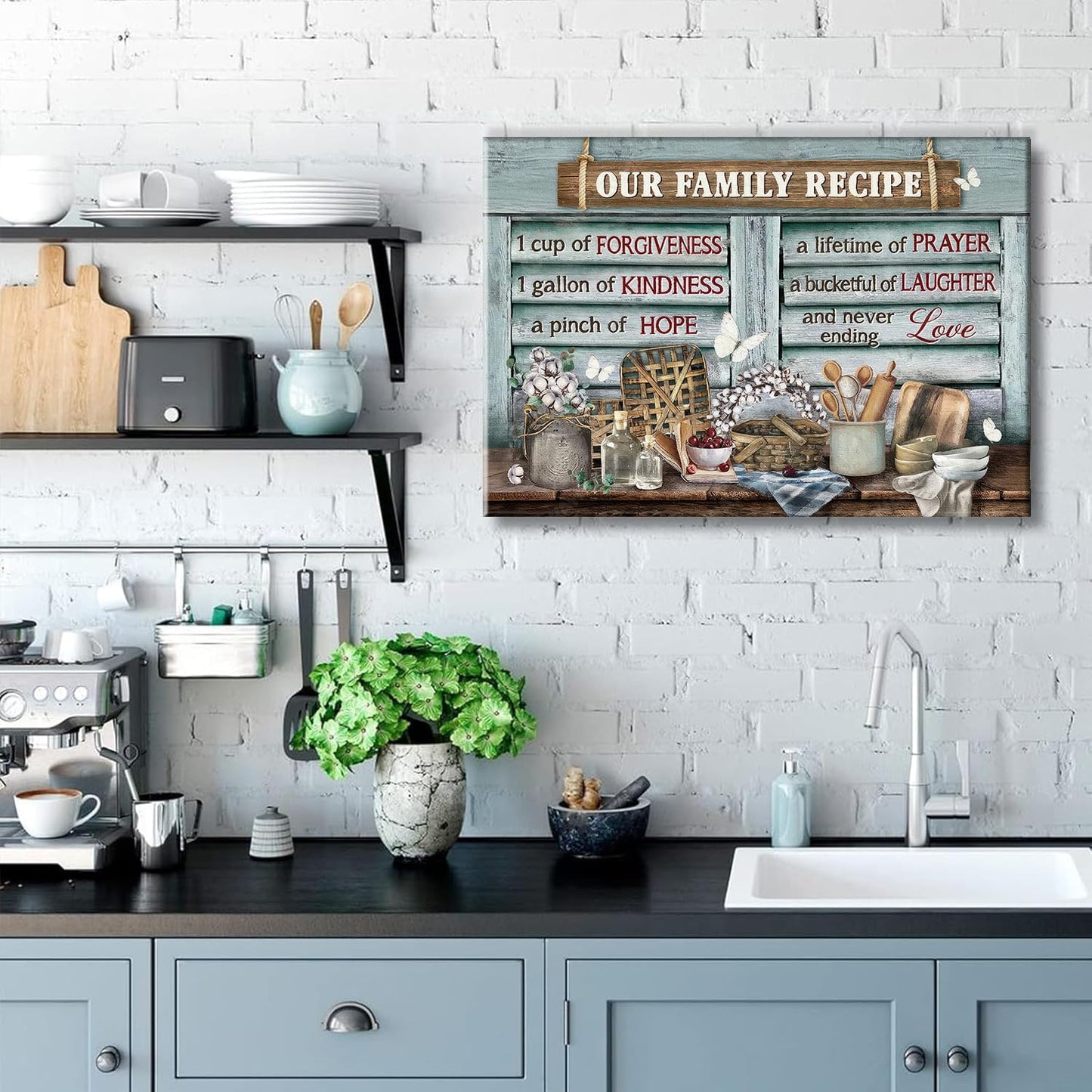 Kitchen Canvas Wall Art Retro Rustic Farmhouse, Kitchen Sign Family Recipe Theme Canvas Prints