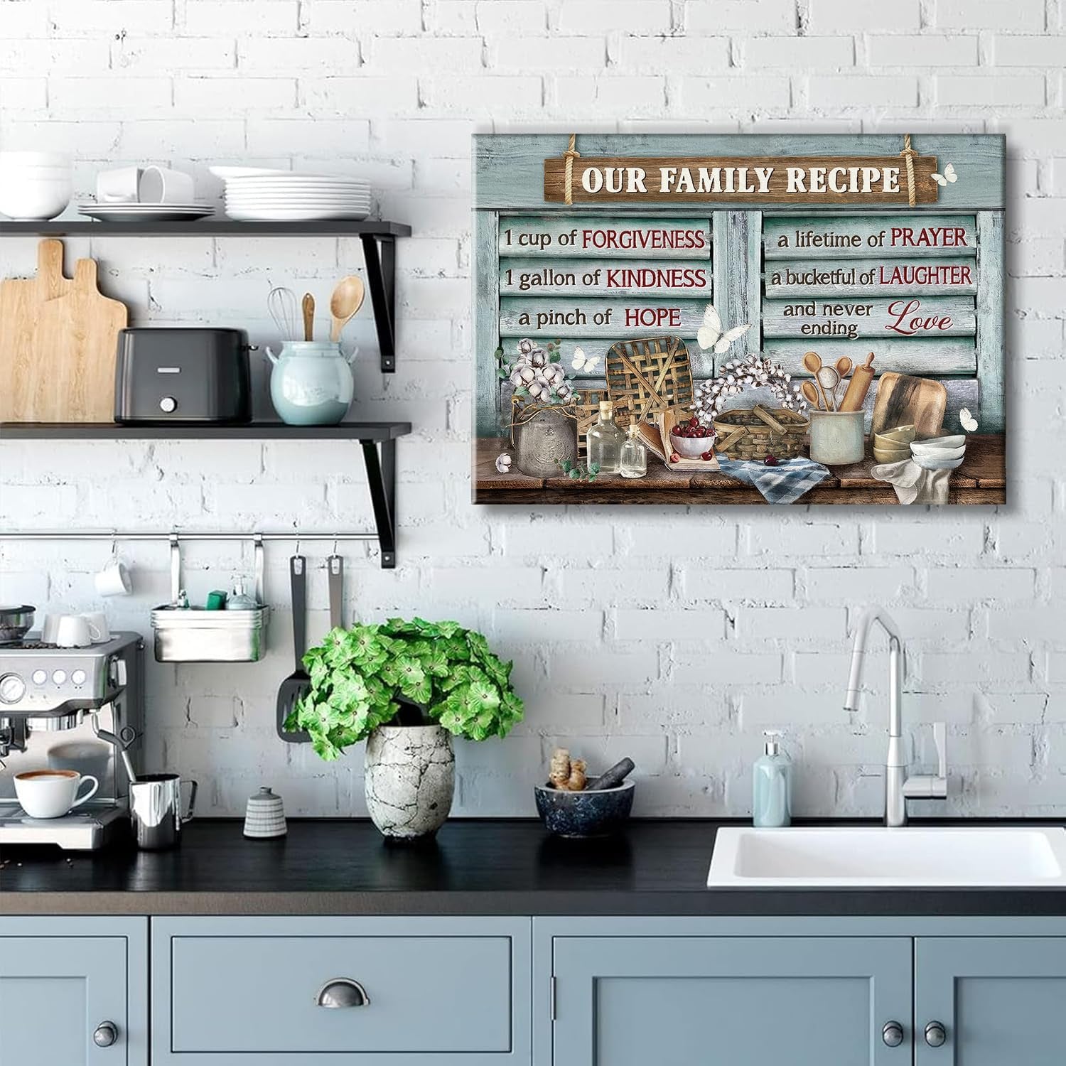 Kitchen Canvas Wall Art Retro Rustic Farmhouse, Kitchen Sign Family Recipe Theme Canvas Prints