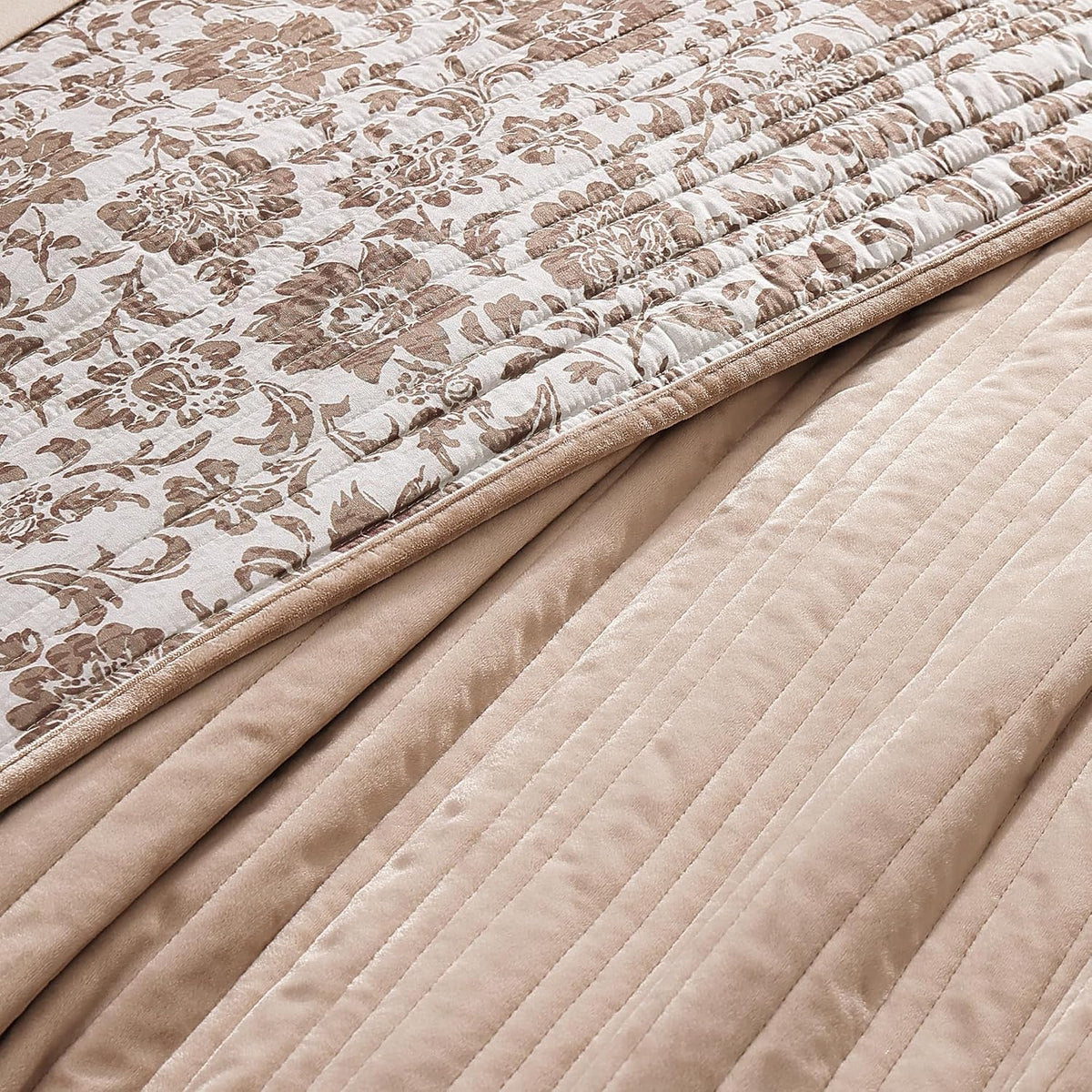 Taupe Velvet Quilt King Size - Reversible King Quilt Bedding Set