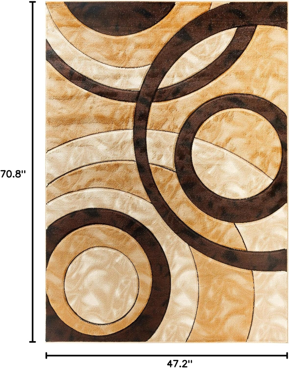 Area Rug Modern 4X6 Brown Circles Geometry Soft Hand Carved Contemporary Floor Carpet