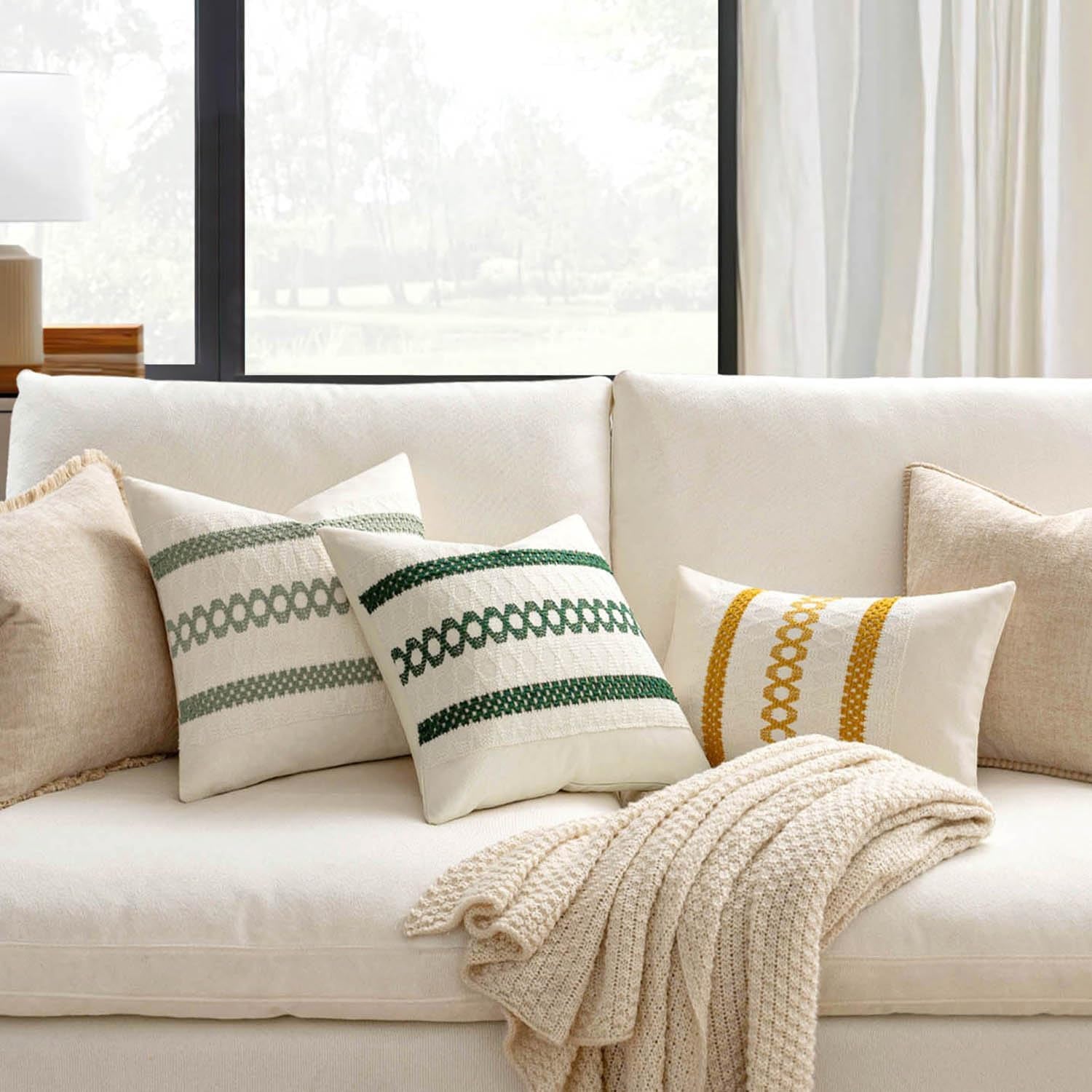 Set of 2 Sage Green Boho Decorative Lumbar Pillow Covers 12X20 Inch Farmhouse 