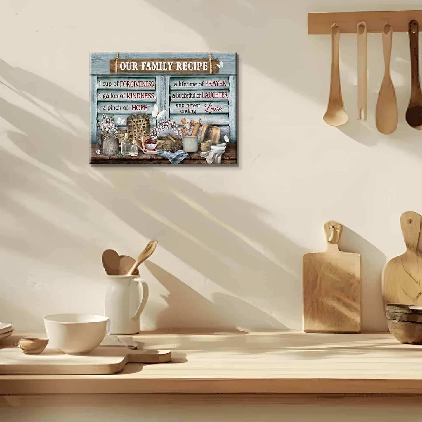 Kitchen Canvas Wall Art Retro Rustic Farmhouse, Kitchen Sign Family Recipe Theme Canvas Prints