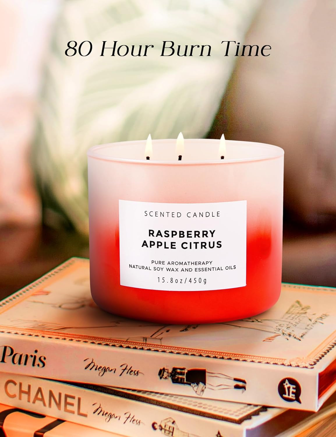 Raspberry Apple Citrus Candle | 3 Wick Soy Candle | Spring Scented Candle 15.8 Oz