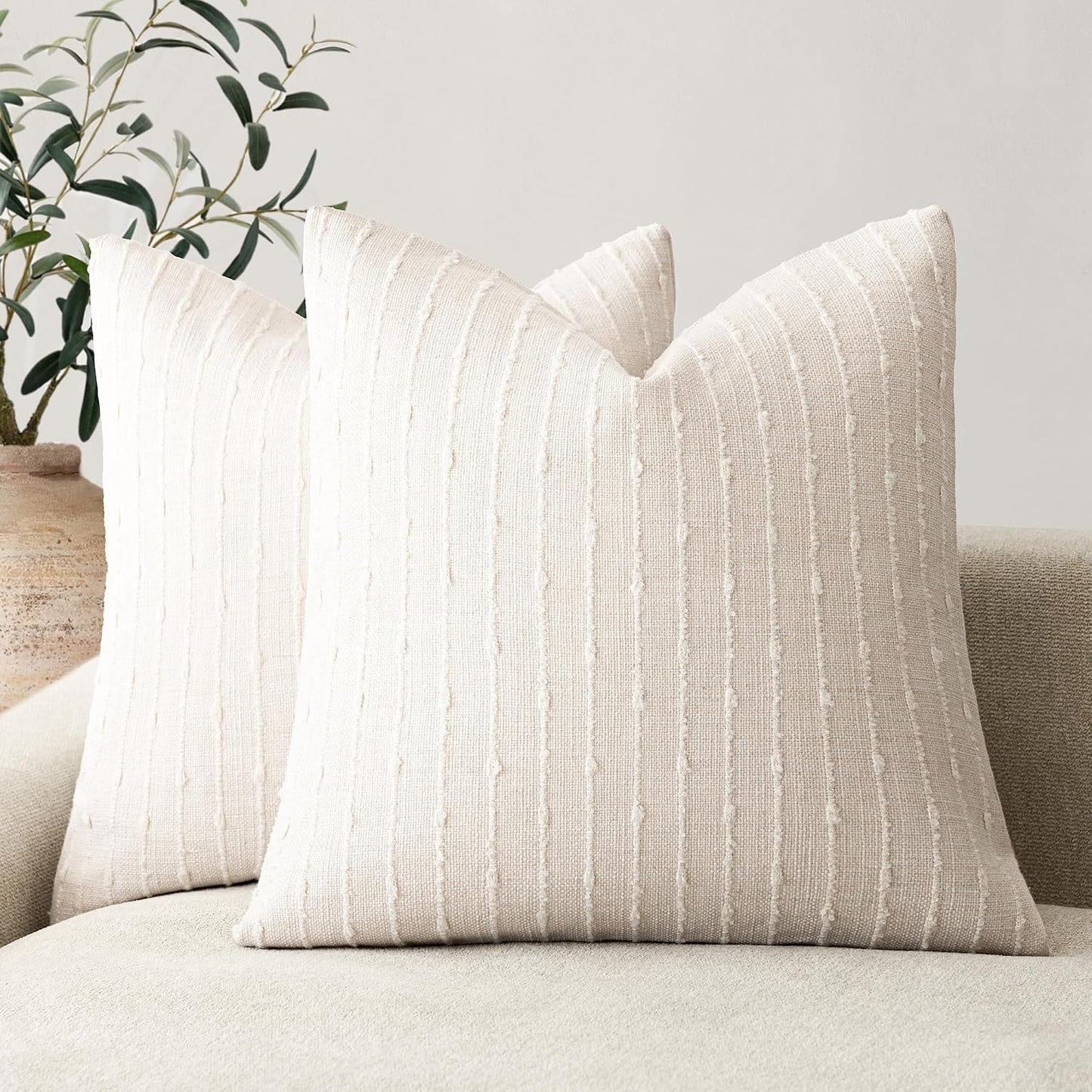 Decorative Striped Boucle Throw Pillow Covers 20X20 Cream White