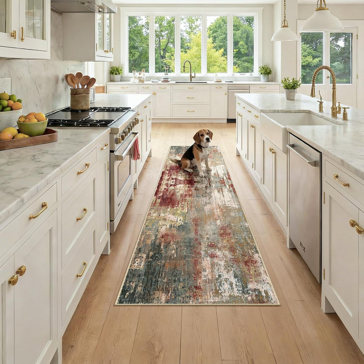 Washable Runner 2'X7' Abstract Area Rug for Hallway Rustic Brown