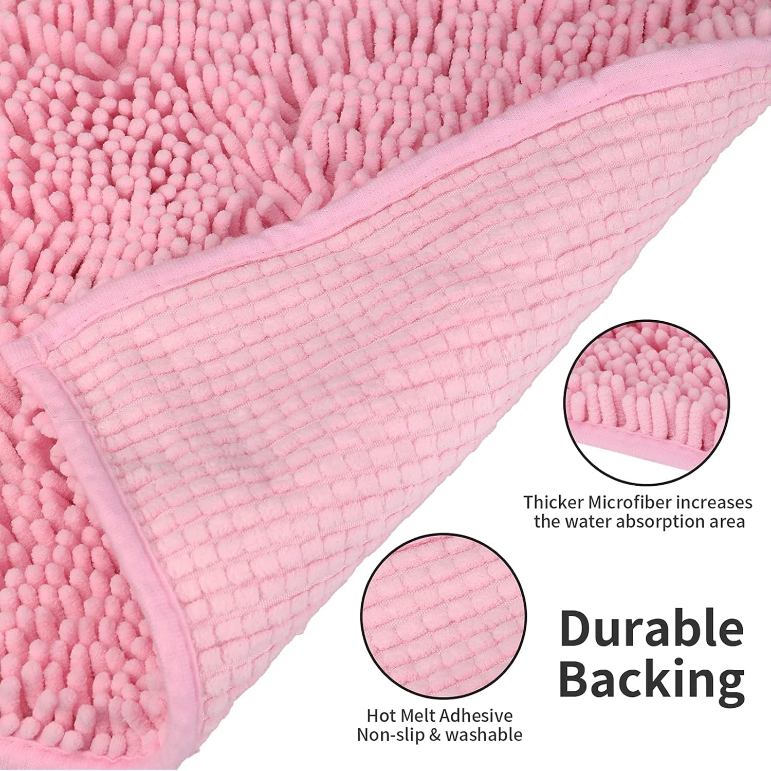 Pink 2 Pieces Bathroom Rugs, Ultra Soft Non-Slip Absorbent Bathmat Set Rugs (Pink, 20"X32"+16"X24")